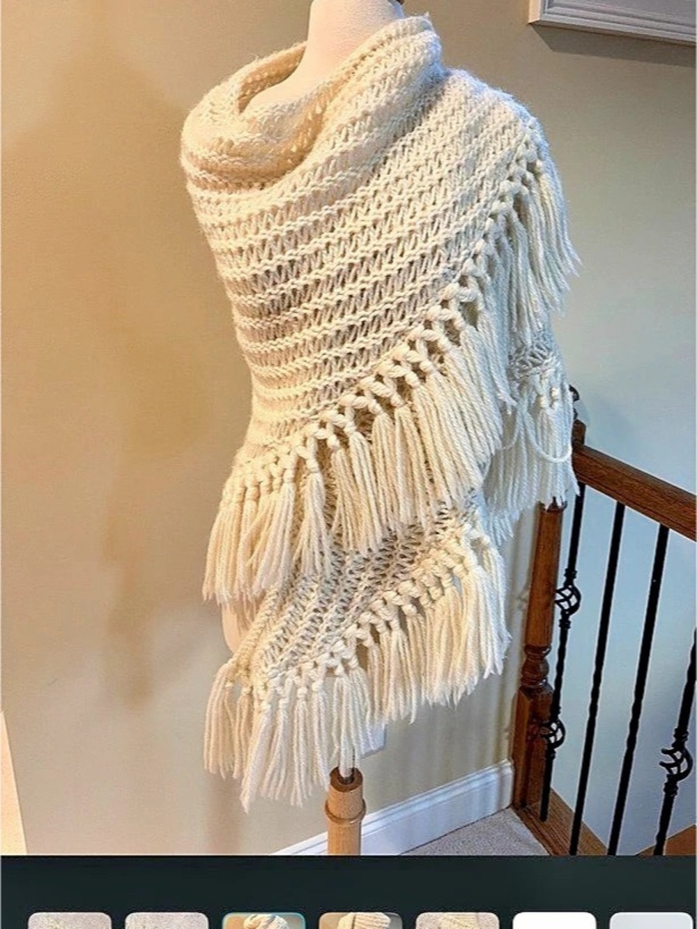 Cream Fringe Knit Shawl